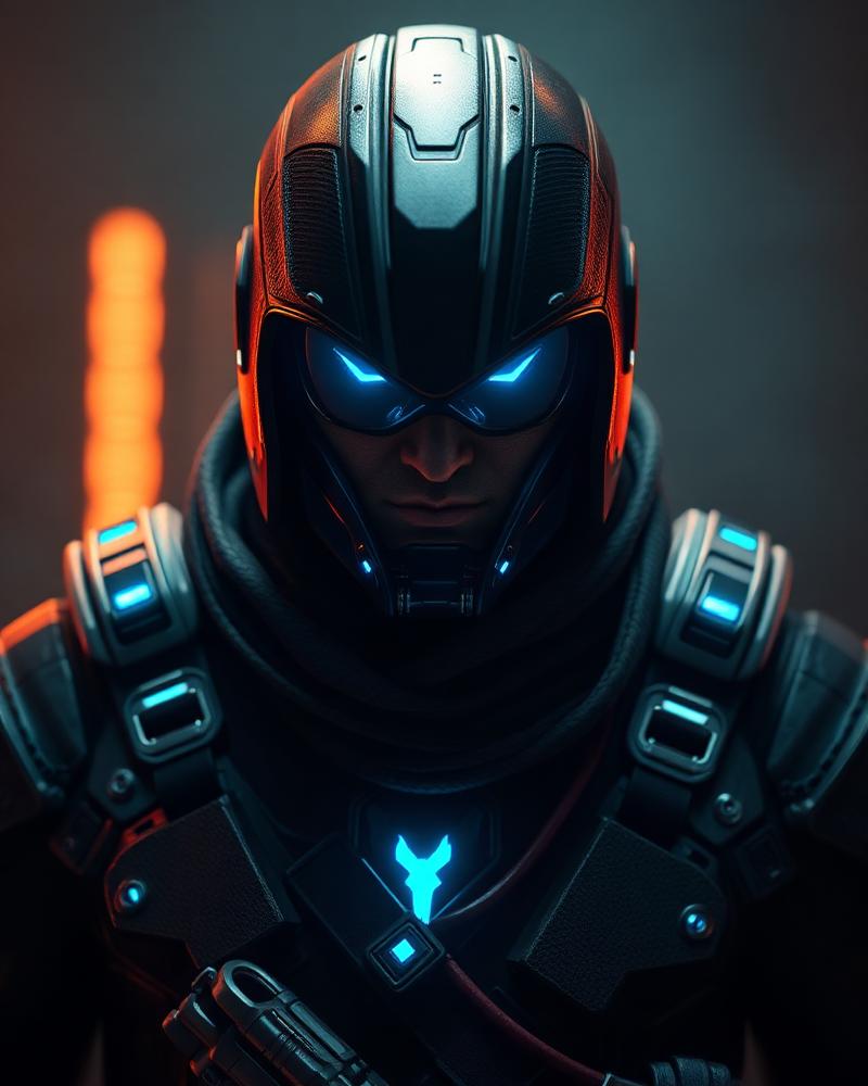 Cyber Sentinel cinematic 3D character render